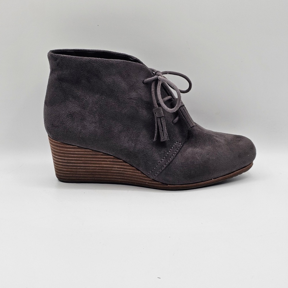 Dr Scholls Dakota Shoes Womens Size 7.5 Gray Wedge Ankle Booties Suede Comfort - Picture 4 of 13